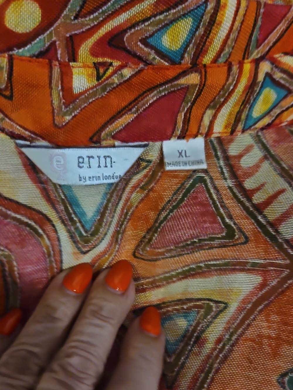 erin london Orange Multi-Color Geometric Print Top